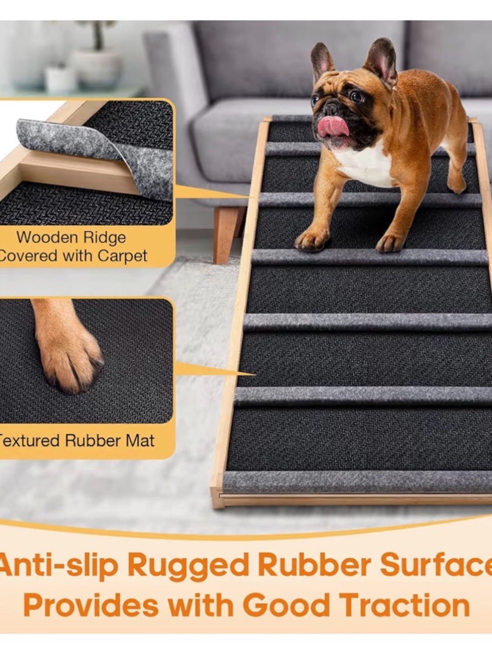 Dog Ramp for Dogs with Eztra Wide Gray Padded Steps - Adjustable - Picture 3 of 13